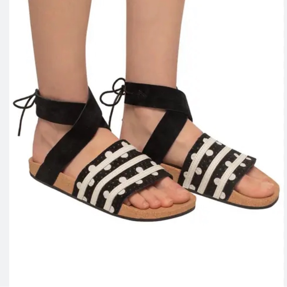 NEW Adidas genuine leather suede adilette polka dot wrap sandals